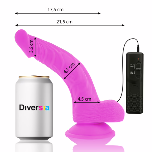 DIVERSIA - DILDO REALÍSTICO FLEXIBLE CON VIBRACIÓN LILA 21.5 CM -O- 4.5 CM - Imagen 10