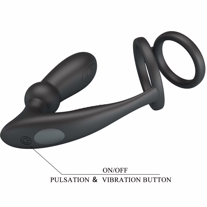 PRETTY LOVE - EMONI ANILLO PENE + PLUG ANAL 12 VIBRACIONES NEGRO - Imagen 6