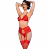 CHILIROSE - CR 4848 SET SUJETADOR + TANGA + MEDIAS DE ENCAJE ROJO S - Imagen 3