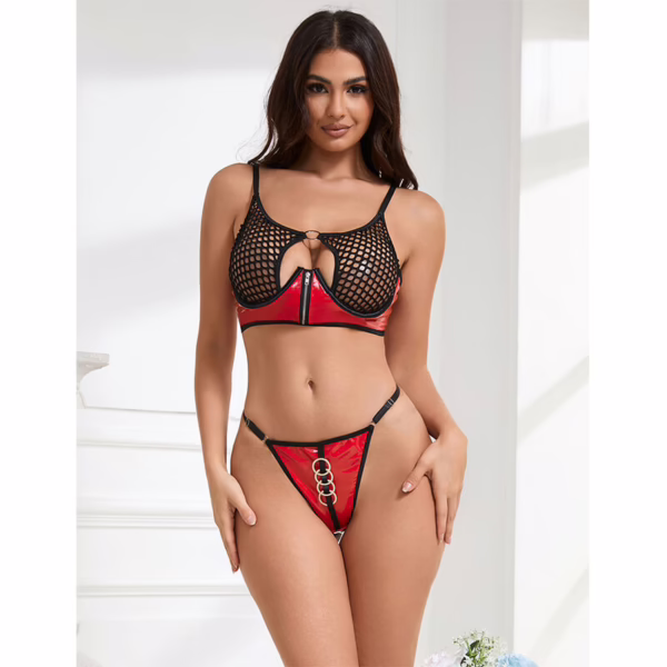 SUBBLIME - 955533 CONJUNTO SUJETADOR CON CREMALLERA DE MALLA DE CHAROL ROJO S/M - Imagen 9