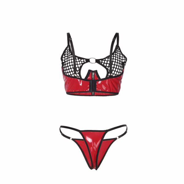 SUBBLIME - 955533 CONJUNTO SUJETADOR CON CREMALLERA DE MALLA DE CHAROL ROJO S/M - Imagen 5