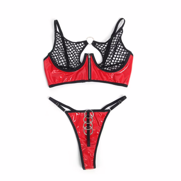 SUBBLIME - 955540 CONJUNTO SUJETADOR CON CREMALLERA DE MALLA DE CHAROL ROJO L/XL - Imagen 6