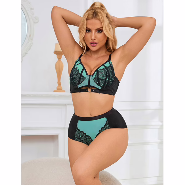 SUBBLIME - 955557 CONJUNTO SUJETADOR CON CREMALLERA DE MALLA DE CHAROL VERDE S/M - Imagen 10