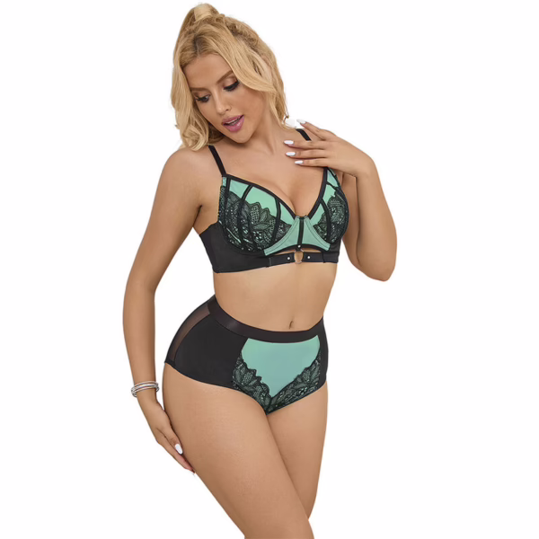 SUBBLIME - 955564 CONJUNTO SUJETADOR CON CREMALLERA DE MALLA DE CHAROL VERDE L/XL - Imagen 2