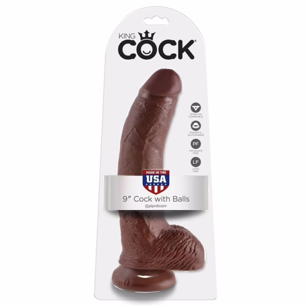 KING COCK - 9 PENE REALÍSTICO MARRÓN 22.9 CM - Imagen 6
