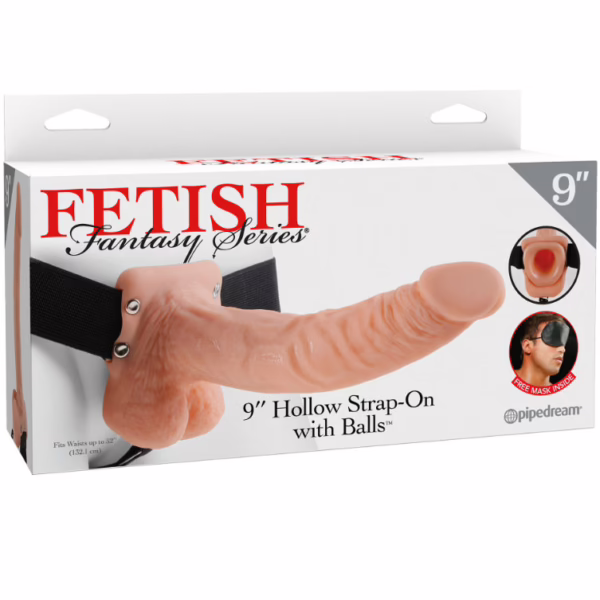 FETISH FANTASY SERIES - 9 HOLLOW STRAP-ON WITH BALLS 22.9CM NATURAL - Imagen 9