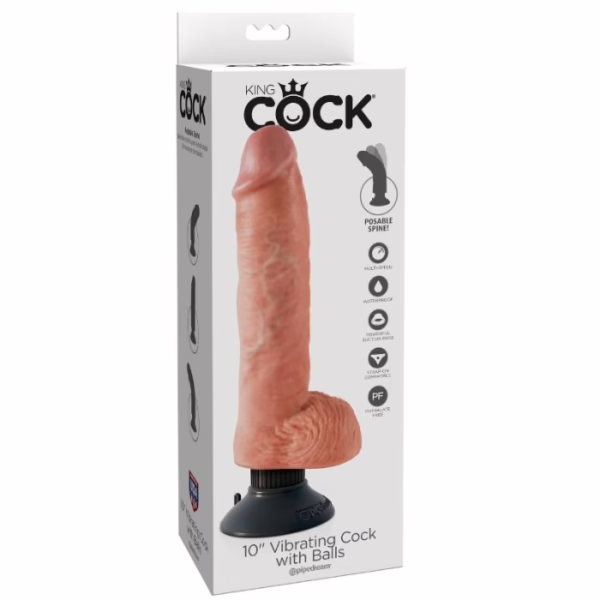 KING COCK - DILDO VIBRADOR CON TESTÍCULOS 25.5 CM COLOR NATURAL - Imagen 9