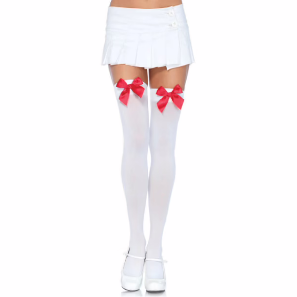 LEG AVENUE - MEDIAS NYLON BLANCO Y LAZO ROJO - Imagen 2