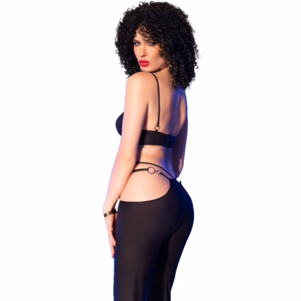 CHILIROSE - CR 4851 SET TOP NEGRO Y LEGGINS CON COMPLEMENTOS DORADOS M - Imagen 2