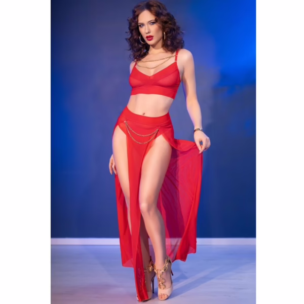 CHILIROSE - CR 4850 SET TOP ROJO Y LEGGINS CON COMPLEMENTOS DORADOS XL - Imagen 8
