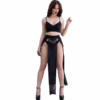CHILIROSE - CR 4672 TOP NEGRO FALDA Y TANGA CON CADENAS DORADAS S - Imagen 2