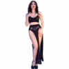 CHILIROSE - CR 4672 TOP NEGRO FALDA Y TANGA CON CADENAS DORADAS XL - Imagen 3