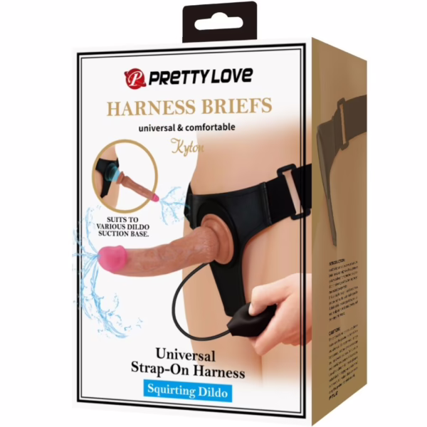 PRETTY LOVE - KYTON HARNESS BRIEFS UNIVERSAL CON DILDO SQUIRTING 19 CM MULATO - Imagen 8