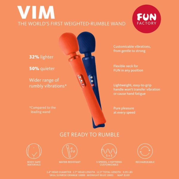 FUN FACTORY - VIM WAND RUMBLE VIBRADOR RECARGABLE SILICONA AZUL MEDIANOCHE - Imagen 15
