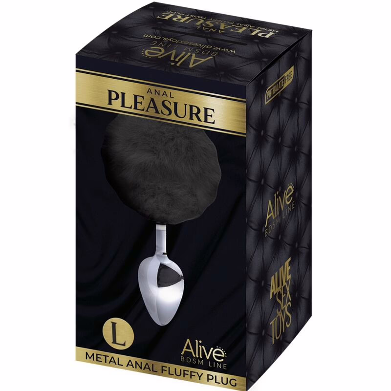 ALIVE - ANAL PLEASURE PLUG LISO METAL POMPON NEGRO TALLA L - Imagen 2