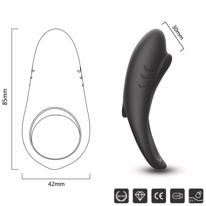 ARMONY - SHARK ANILLO VIBRADOR PAREJAS CONTROL REMOTO NEGRO - Imagen 6