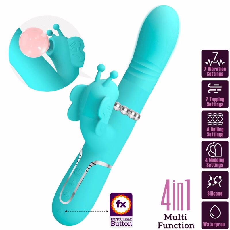 PRETTY LOVE - VIBRADOR RABBIT MULTIFUNCIÓN 4 EN 1 MARIPOSA VERDE AGUA - Imagen 10