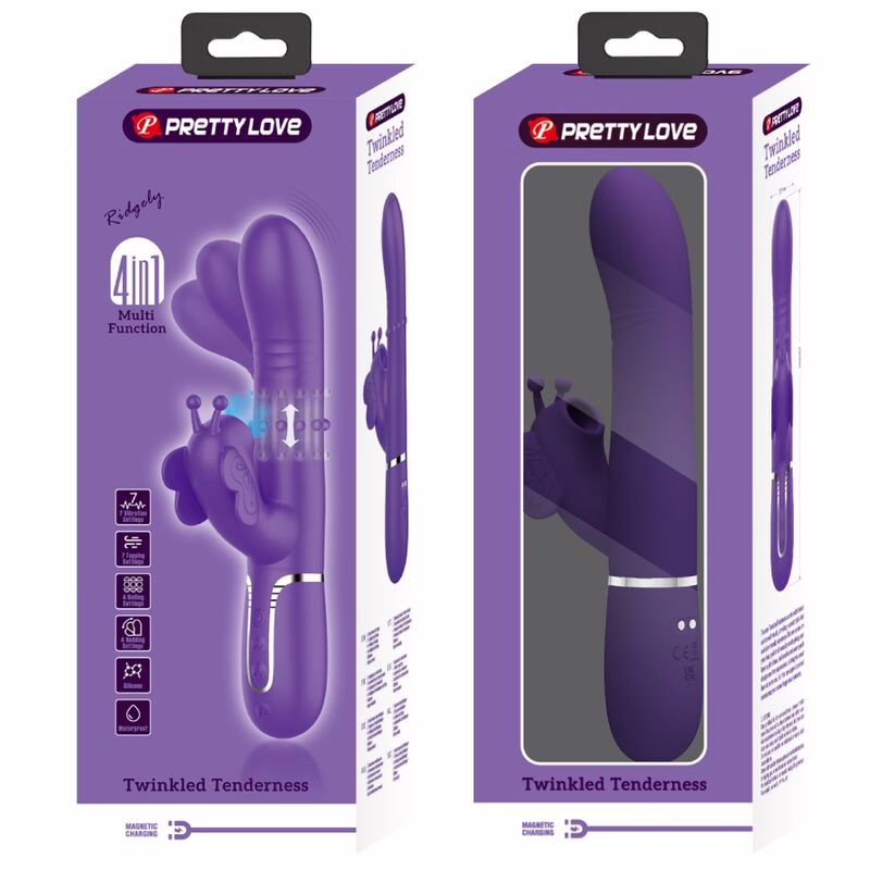 PRETTY LOVE - VIBRADOR RABBIT MULTIFUNCIÓN 4 EN 1 MARIPOSA MORADO - Imagen 11