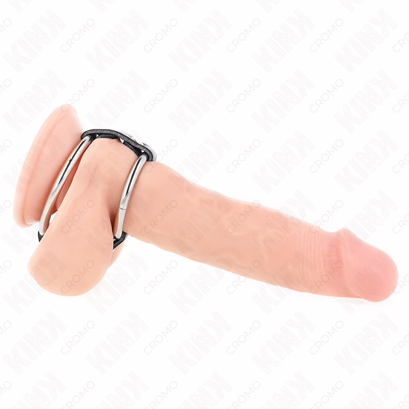 KINK - ANILLO PENE METAL DOBLE 3.8 CM A 5 CM CONECTADOS CON CUERO - Imagen 2