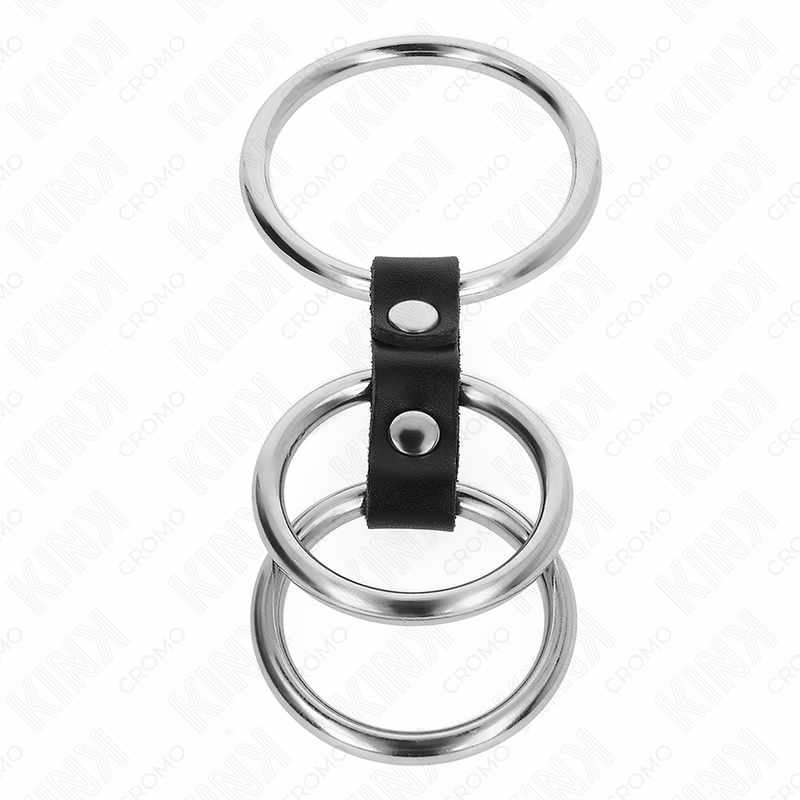 KINK - ANILLO PENE TRIPLE METAL 3.7 CM A 5 CM CONECTADOS CON CUERO - Imagen 3