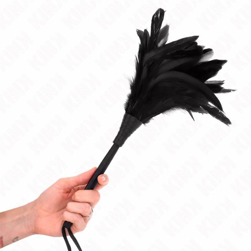 KINK - PLUMAS DE POLLO PARA COSQUILLAS CON FORMA CUERNO DE CRIADA NEGRO 36 CM - Imagen 2