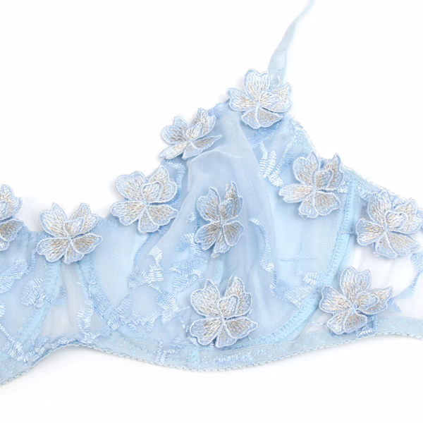 SUBBLIME - 957629 CONJUNTO SUJETADOR Y PANTIES CON BORDADOS DE FLORES CELESTE S/M - Imagen 6