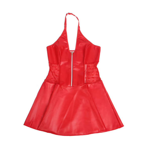 SUBBLIME - 957735 VESTIDO DE CUERO CON CREMALLERA Y ENCAJE ROJO L/XL - Imagen 5