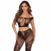 LEG AVENUE - CROP TOP Y LEGGING DE REJILLA CON HOMBROS DESCUBIERTOS NEGRO