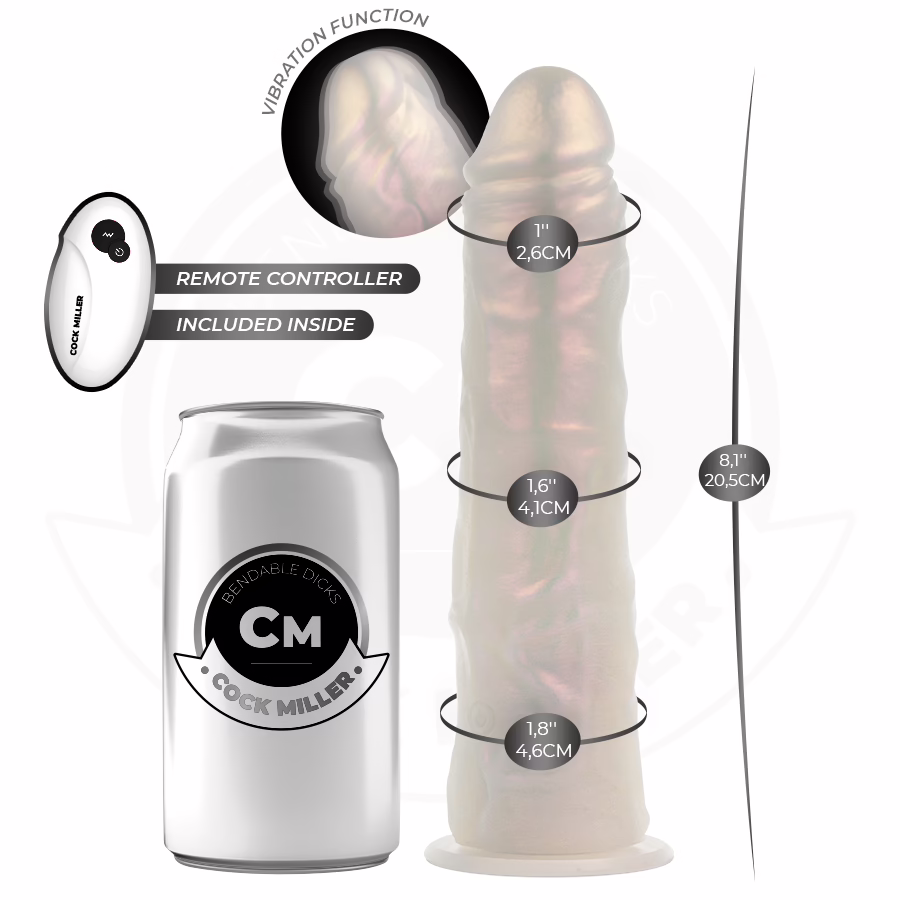 COCK MILLER - DILDO SILICONA 20,5 CM , LUCES Y VIBRACIÓN CON CONTROL REMOTO - Imagen 3
