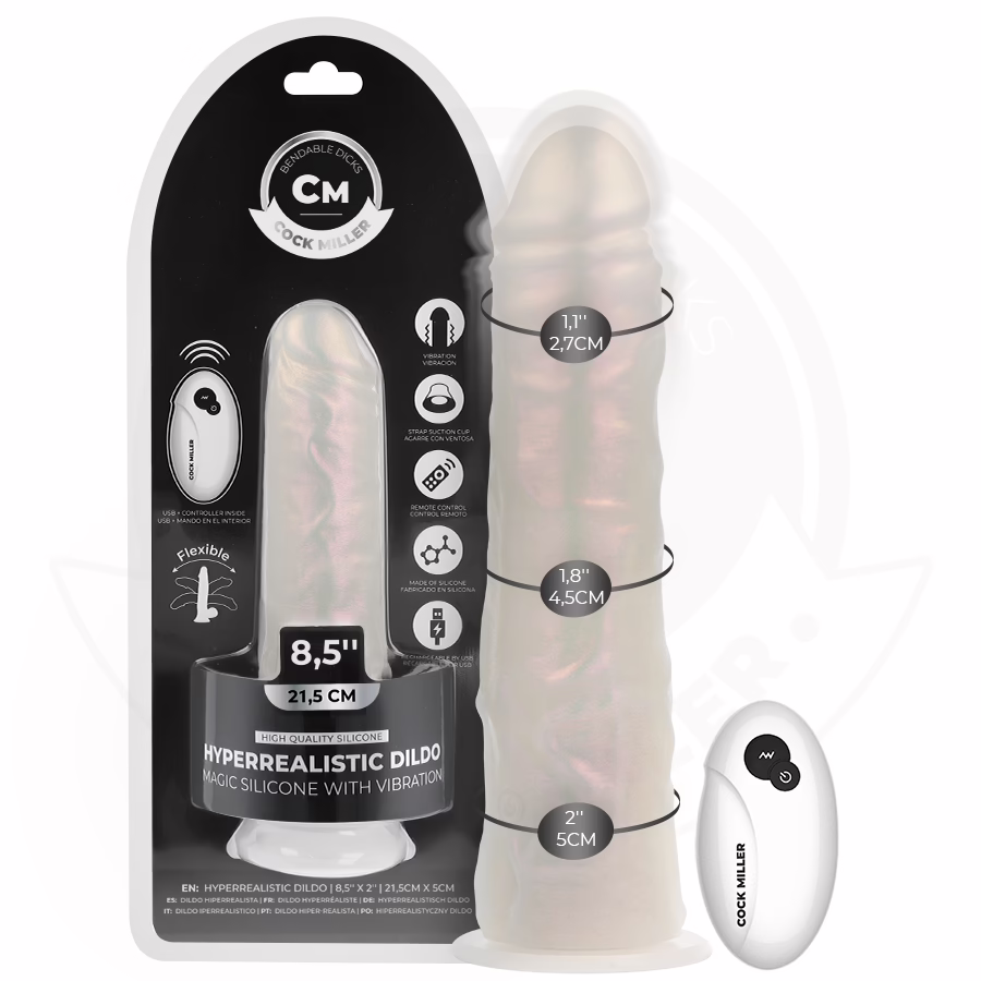 COCK MILLER - DILDO SILICONA 21,5 CM , LUCES Y VIBRACIÓN CON CONTROL REMOTO