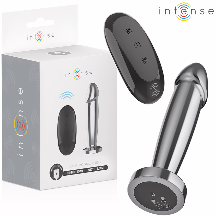 INTENSE - PLUG ANAL 10 VIBRACIONES METAL EN FORMA DE DILDO CON CONTROL REMOTO S