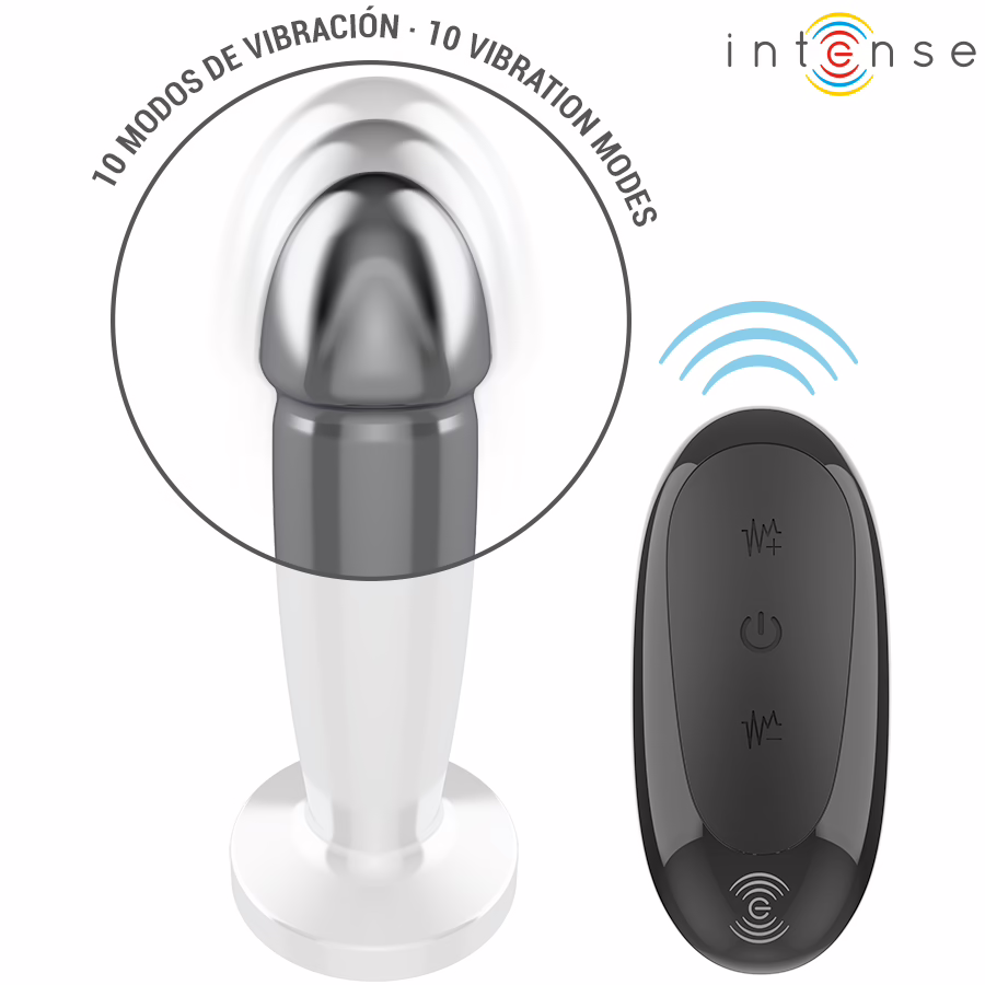 INTENSE - PLUG ANAL 10 VIBRACIONES METAL EN FORMA DE DILDO CON CONTROL REMOTO S - Imagen 4