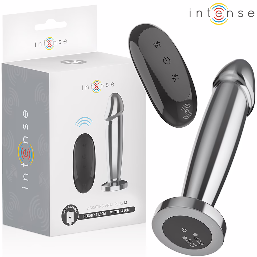 INTENSE - PLUG ANAL 10 VIBRACIONES METAL EN FORMA DE DILDO CON CONTROL REMOTO M