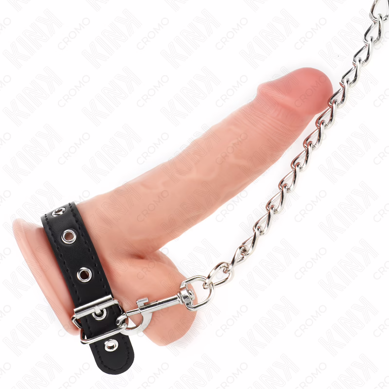 KINK - ANILLO PENE CUERO CON CORREA 21.5 X 2 CM Y CADENA METAL 60 CM - Imagen 2