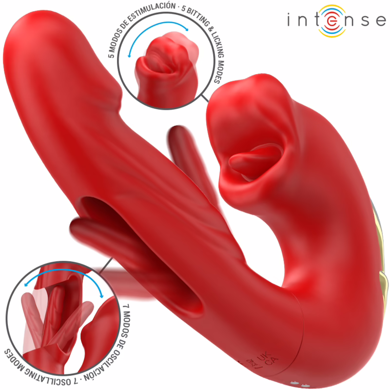 INTENSE - NATHY VIBRADOR DOBLE CON BOCA ESTIMULADORA MULTIFUNCIÓN ROJO - Imagen 2