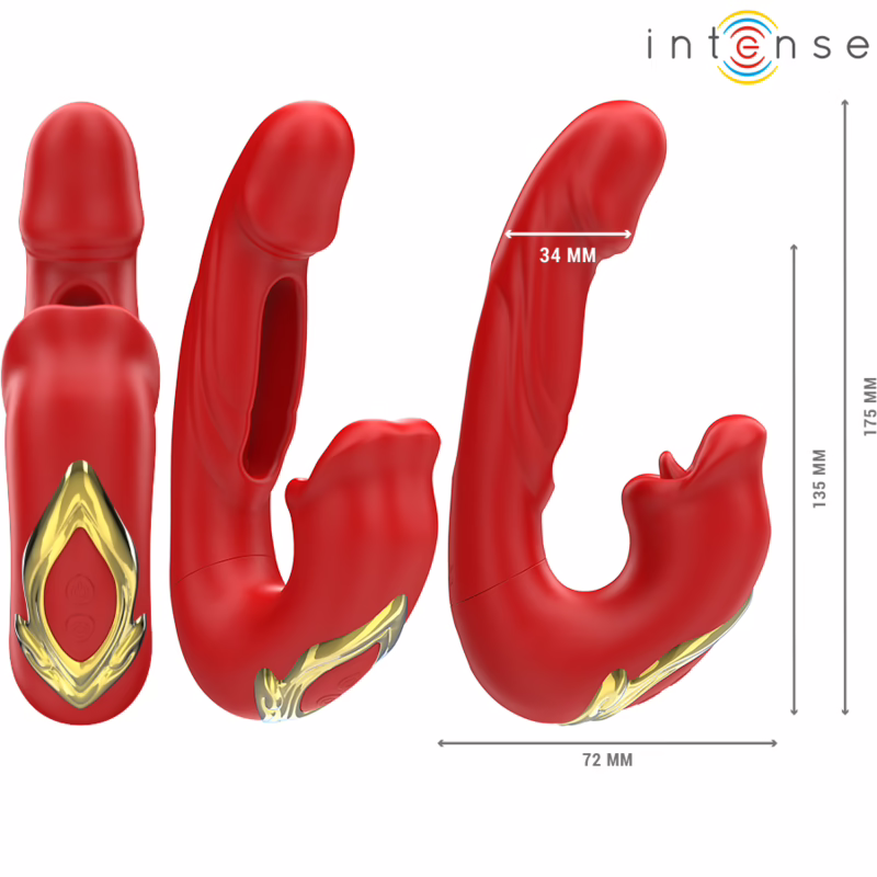 INTENSE - NATHY VIBRADOR DOBLE CON BOCA ESTIMULADORA MULTIFUNCIÓN ROJO - Imagen 3