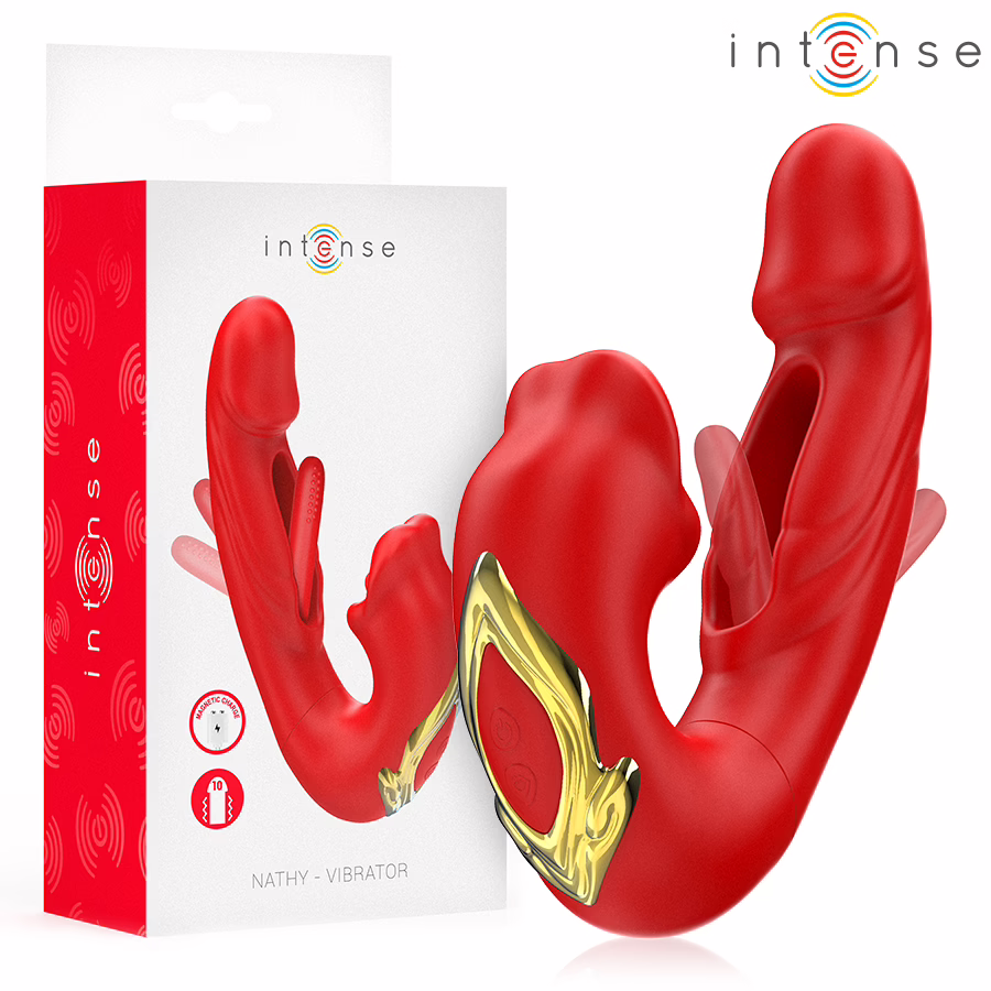 INTENSE - NATHY VIBRADOR DOBLE CON BOCA ESTIMULADORA MULTIFUNCIÓN ROJO