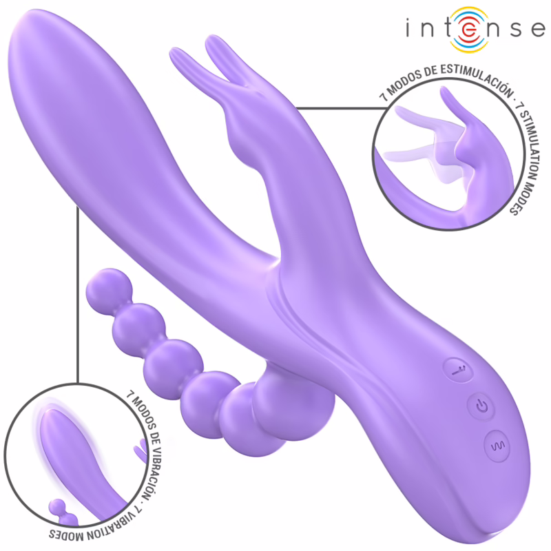 INTENSE - MIKO TRIPLE VIBRADOR RABBIT & ESTIMULADOR & ANAL 7 VIBRACIONES MORADO - Imagen 2