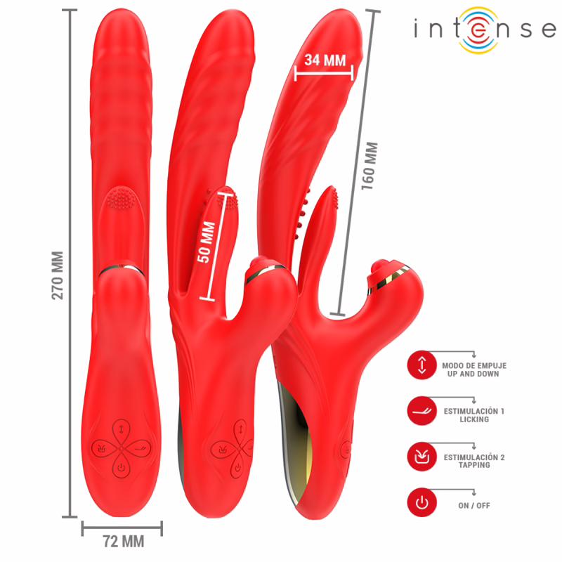 INTENSE - ROSALIA VIBRADOR MULTIFUNCIÓN 3 EN 1 ROJO - Imagen 3