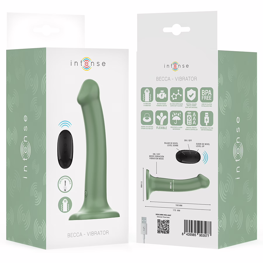 INTENSE - BECCA VIBRADOR CON VENTOSA 10 VIBRACIONES VERDE CONTROL REMOTO - Imagen 8