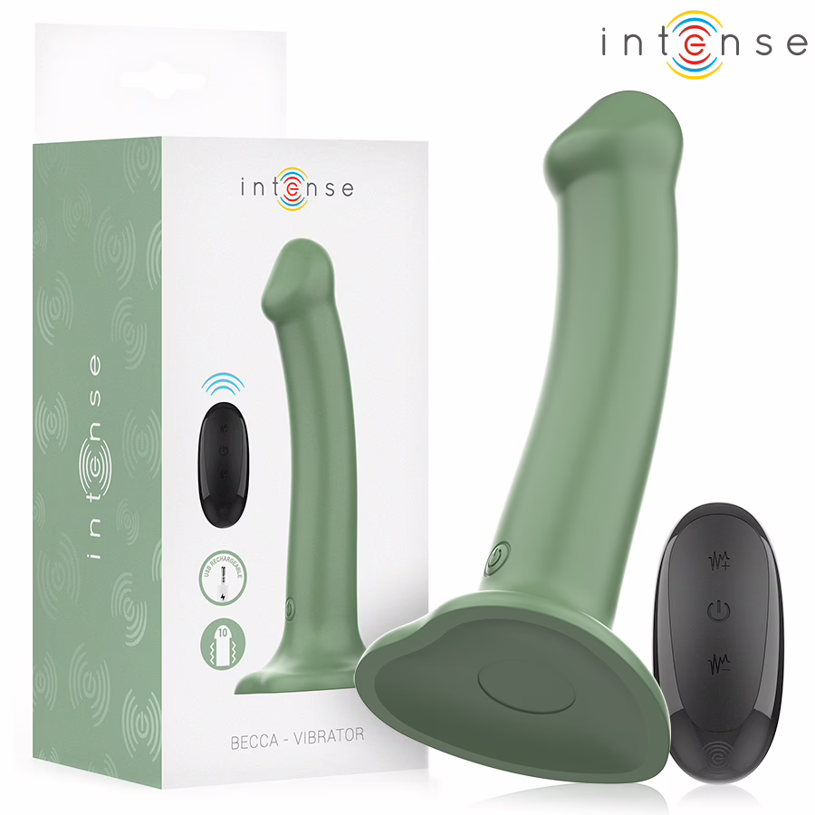 INTENSE - BECCA VIBRADOR CON VENTOSA 10 VIBRACIONES VERDE CONTROL REMOTO