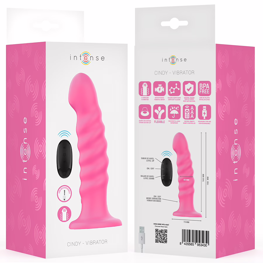 INTENSE - CINDY VIBRADOR TALLA L DISEÑO EN ESPIRAL 10 VIBRACIONES ROSA CONTROL REMOTO - Imagen 8