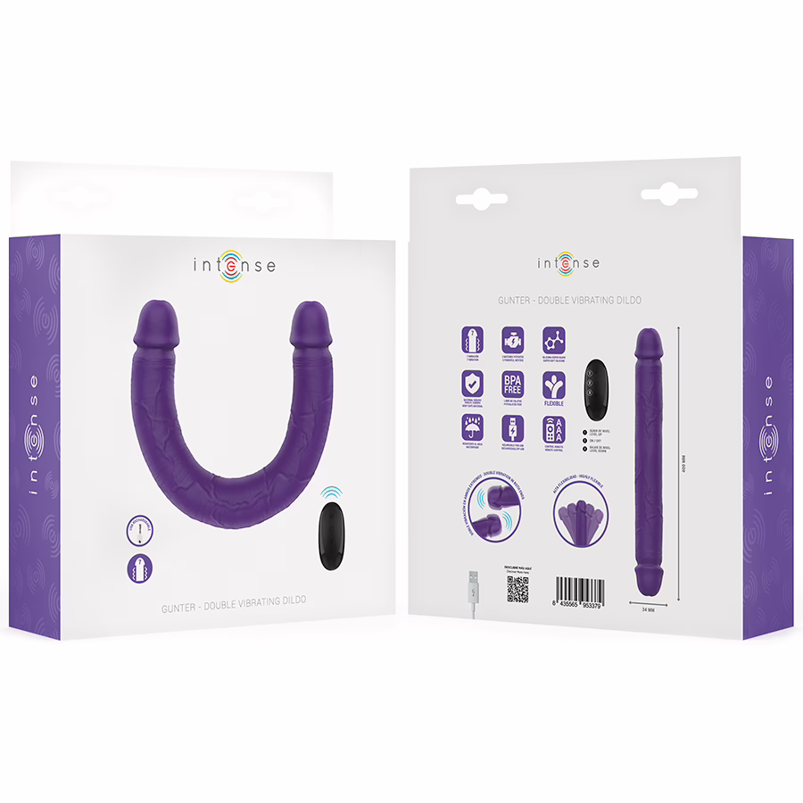 INTENSE - GUNTER DILDO DOBLE VIBRADOR 40 CM MORADO CONTROL REMOTO - Imagen 7