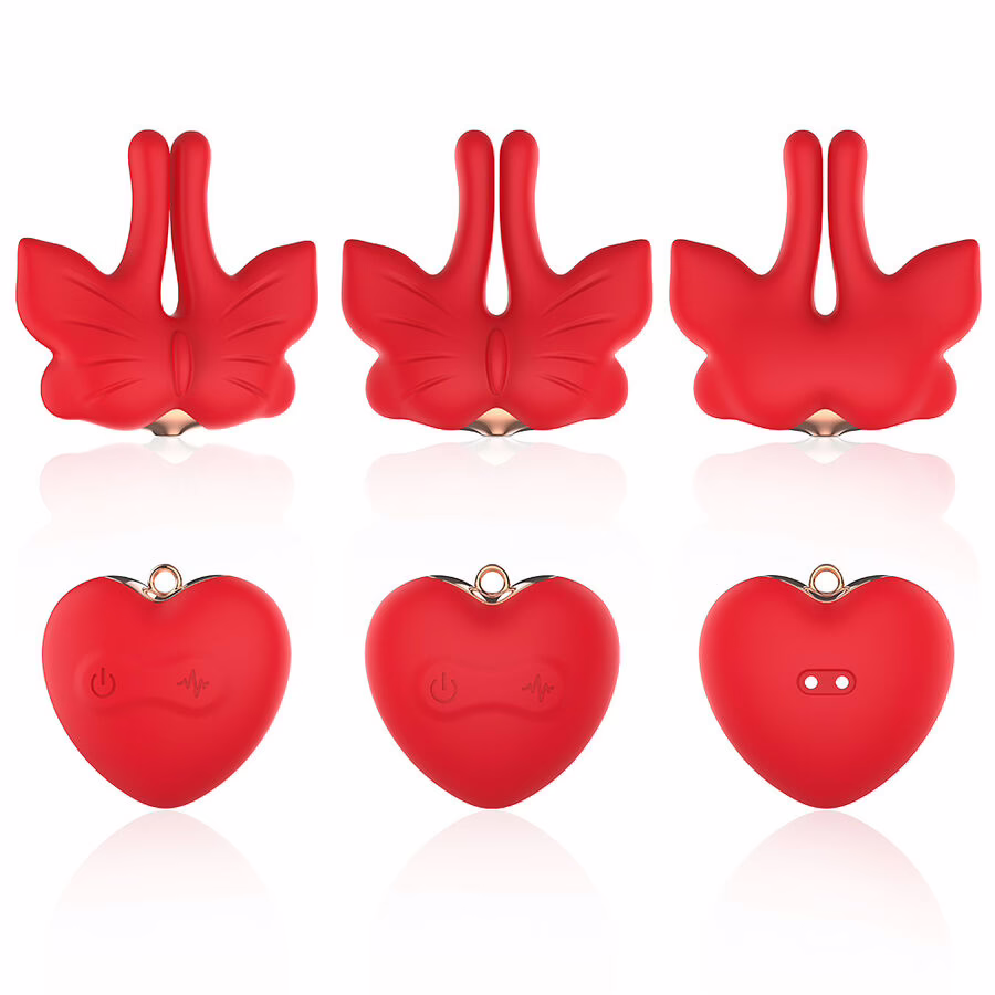 ARMONY - PINZAS PARA PEZONES MAGNÉTICA CON VIBRACIÓN FORMA MARIPOSA ROJO - Imagen 8