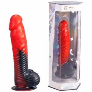 SILEXD - DEVIL DILDO FANTASY SILICONA LIQUIDA TERMOREACTIVO ROJO NEGRO 20.3 CM