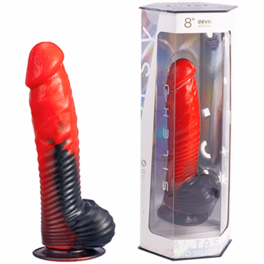 SILEXD - DEVIL DILDO FANTASY SILICONA LIQUIDA TERMOREACTIVO ROJO NEGRO 20.3 CM