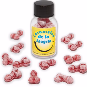 DIABLO PICANTE - 12 CARAMELOS DE LA ALEGRÍA FORMA PENE FRESA/CEREZA