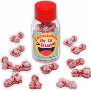 DIABLO PICANTE - 12 CARAMELOS DE LA RISA FORMA PENE FRESA/CEREZA