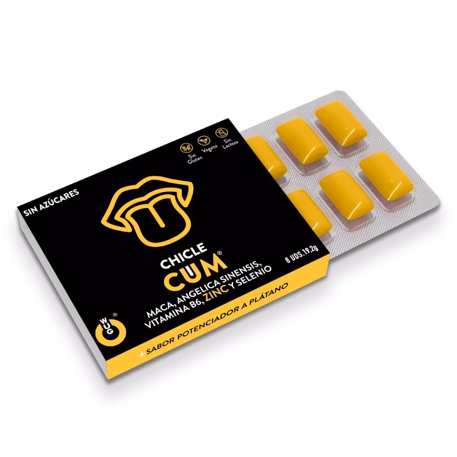 WUG CUM 1 X 8 UDS | Chicle funcional con sabor a plátano para potenciar la fertilidad, vitalidad y energía masculina