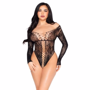 LEG AVENUE - 89370 TEDDY DE RED Y ENCAJE NEGRO - TALLA ÚNICA